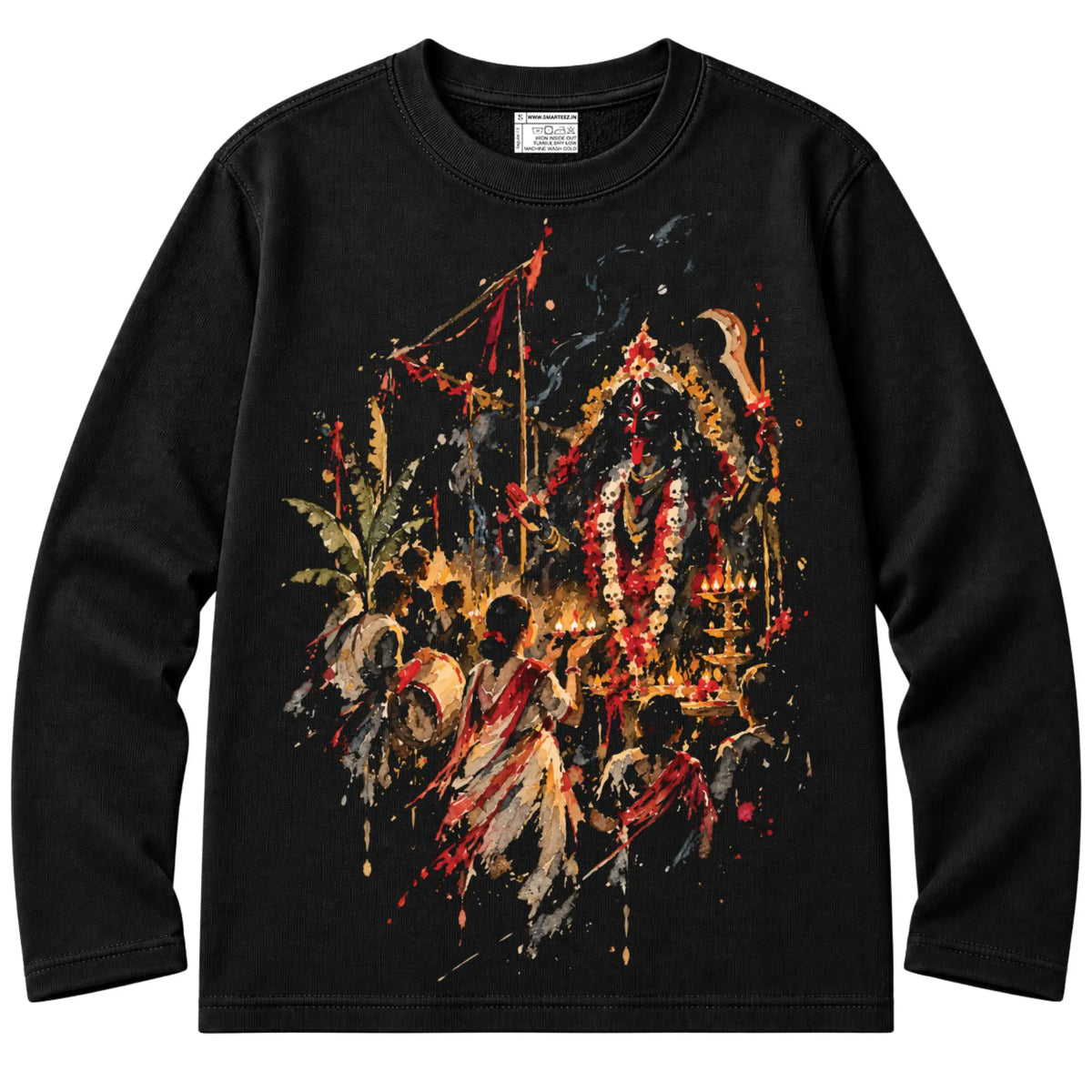 Dipanwita Amavasya night - a watercolour illustration | French Terry Cotton Full Sleeves T-Shirt | Unisex