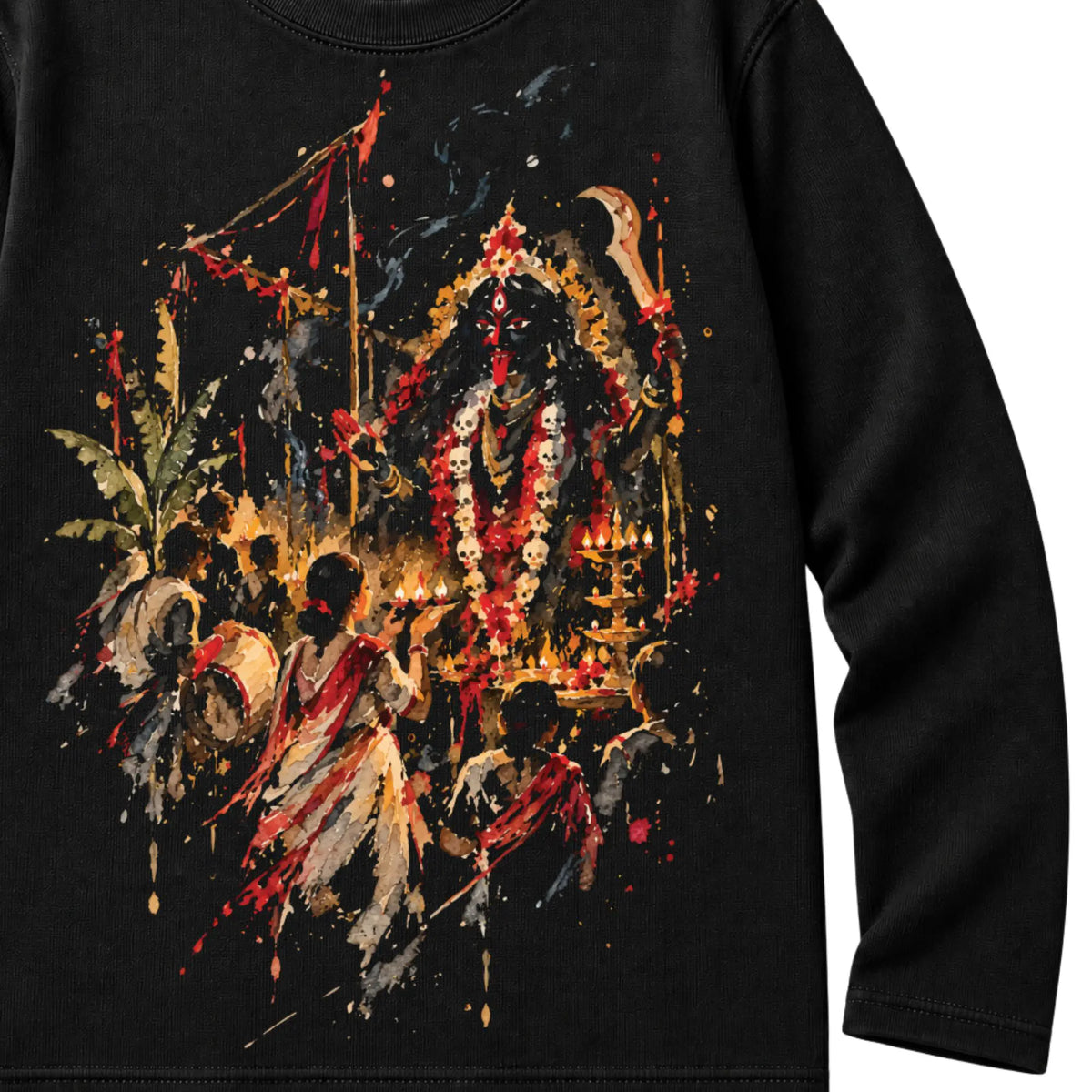 Dipanwita Amavasya night - a watercolour illustration | French Terry Cotton Full Sleeves T-Shirt | Unisex