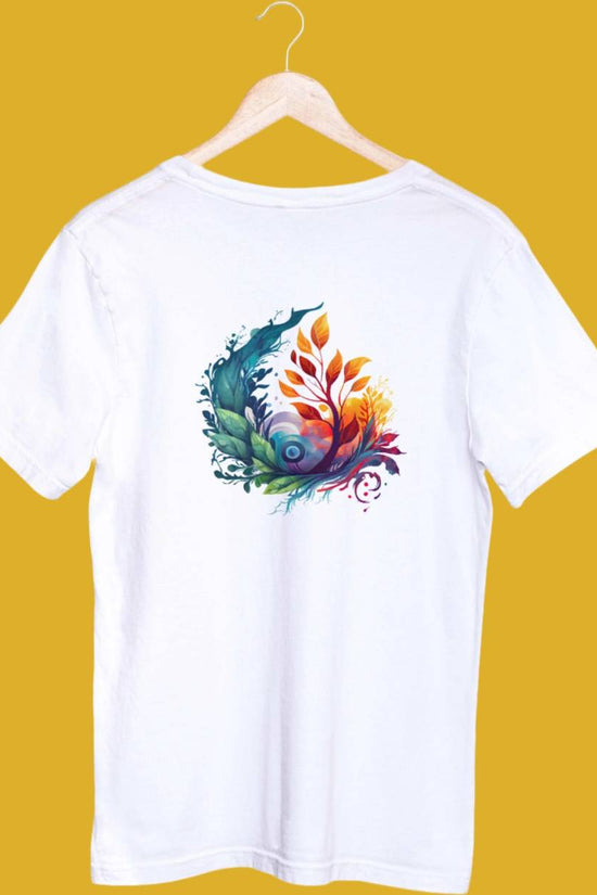 White Floral Graphic T-Shirt featuring a colorful abstract floral print. Crafted from soft, durable bio-washed cotton, perfect for casual wear.
