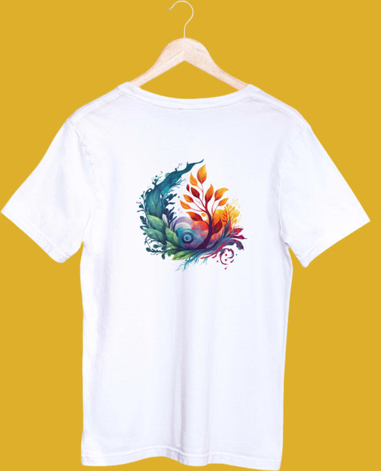 White Floral Graphic T-Shirt featuring a colorful abstract floral print. Crafted from soft, durable bio-washed cotton, perfect for casual wear.