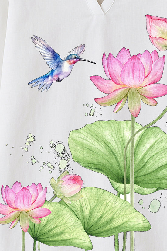 Floral Serenity – Lotus & Bird Print Women’s Kurti