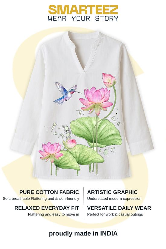 Floral Serenity – Lotus & Bird Print Women’s Kurti