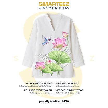 Floral Serenity – Lotus & Bird Print Women’s Kurti