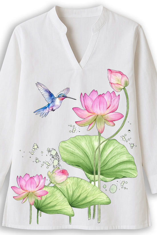 Floral Serenity – Lotus & Bird Print Women’s Kurti