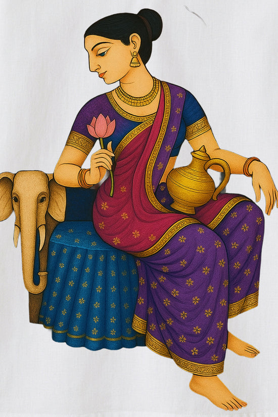 Gaja Lakshmi – Jamini Roy Style Bengali Folk Art Kurti
