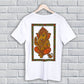 White Ganpati T Shirt featuring Mithila folk art style Lord Ganesha design, ideal for festive wear. Made from soft cotton in regular fit.