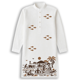 Gram Bangla Rural Life Print White Cotton Panjabi