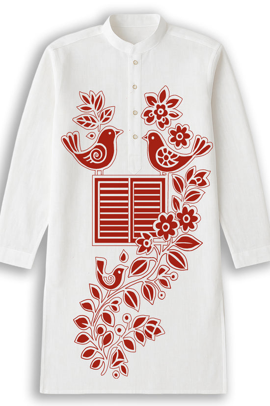 Harmony of Nature: Bengali Folk Art Kurta (Panjabi)