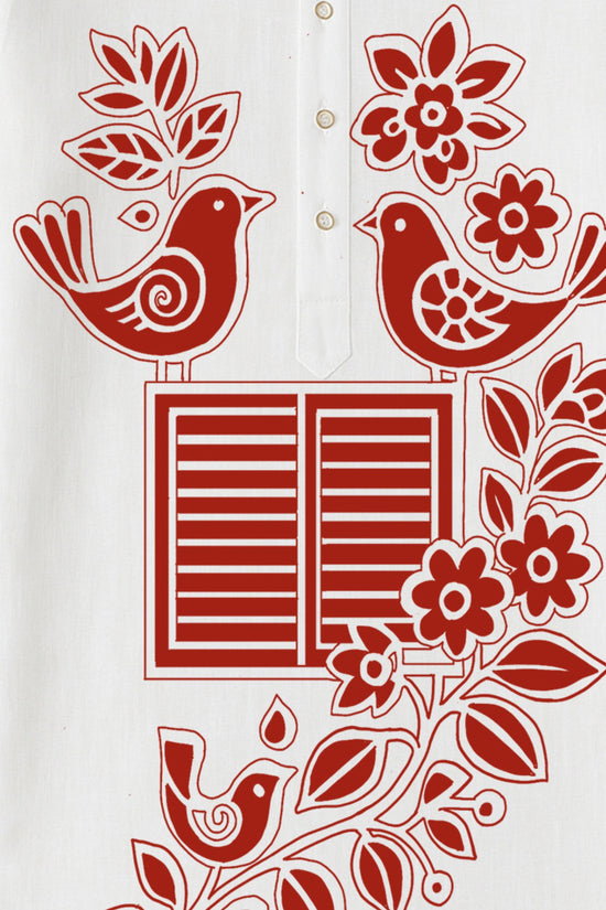 Harmony of Nature: Bengali Folk Art Kurta (Panjabi)