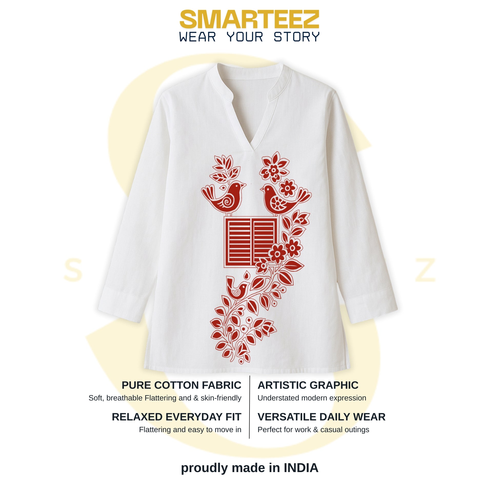 Harmony of Nature: Bengali Folk Art Kurti for Women