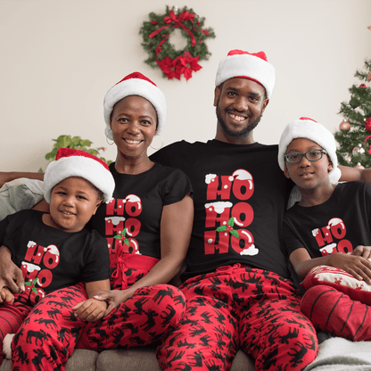 "Ho Ho Ho Christmas T-shirt by Smarteez – Fun and festive design perfect for family Christmas shirts and spreading holiday cheer."