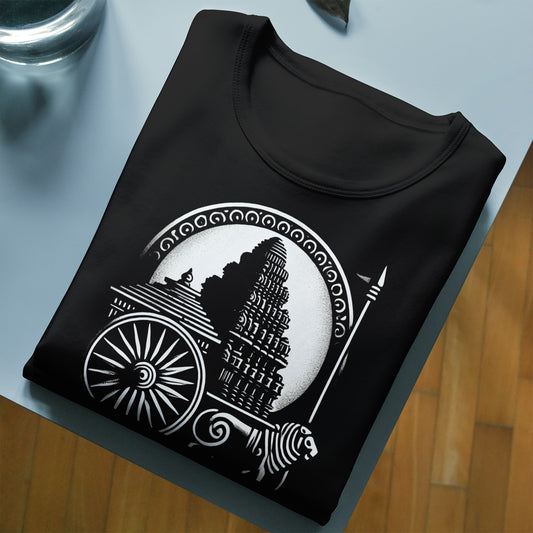 Indian Heritage Temple - Graphic T-Shirt featuring intricate ancient architecture design in white on black cotton fabric, unisex fit.