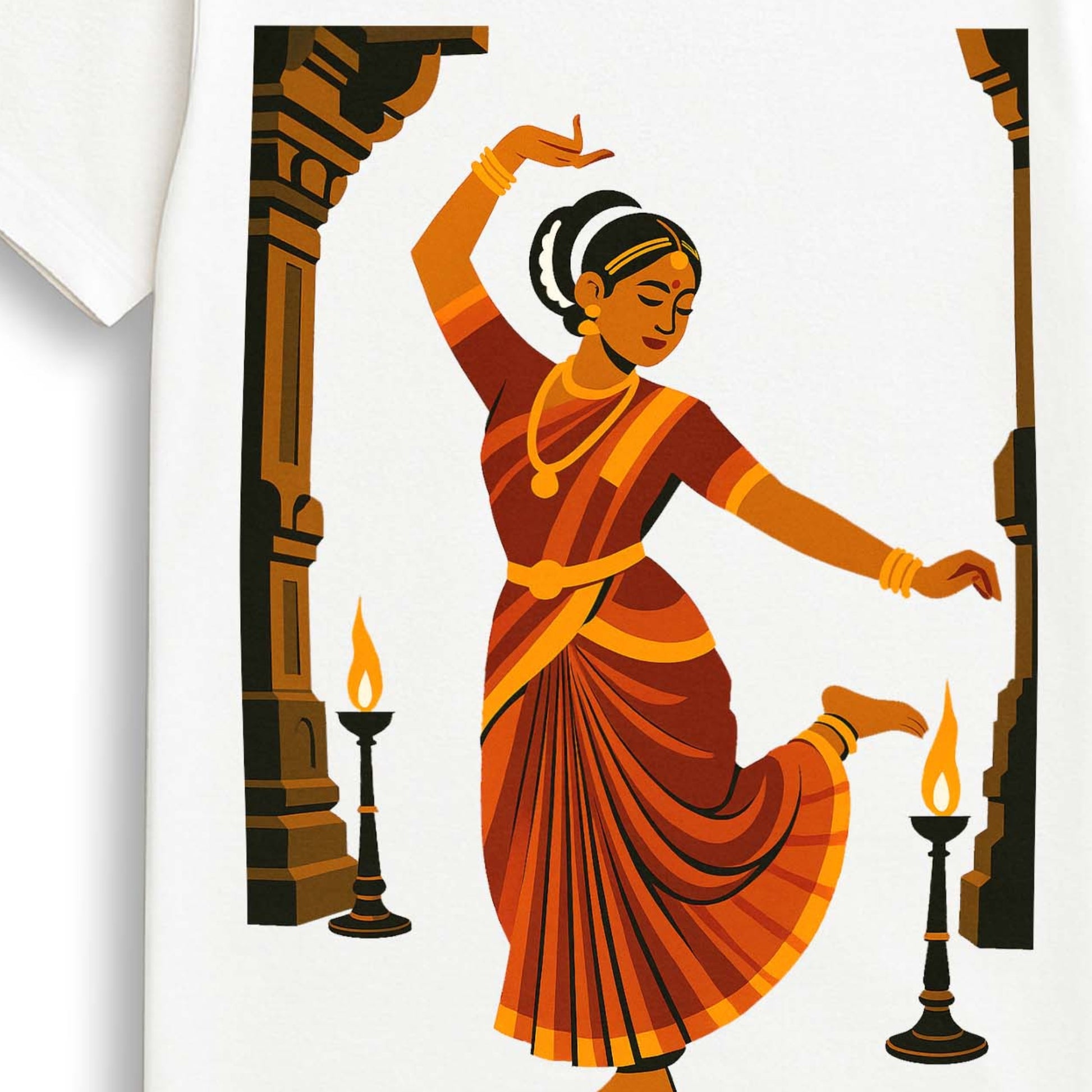 Indian Heritage T-Shirt – Classical Temple Dancer in Traditional Art Style