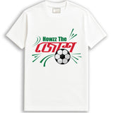 Josh - Mohun Bagan T-Shirt in white with bold Bengali text, football graphic, and 'Howzz The Josh' slogan in green and red print.