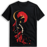 Kali Shakti black regular fit cotton T-shirt by Smarteez, front view with the Maa Kali Bengali graphic artwork in red, gold and cream