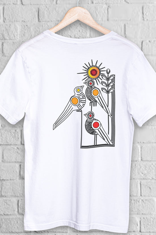 Kantha Stitch Inspired Bird T-Shirt – Bengali Folk Art Design (Unisex Fit Printed T-shirt)
