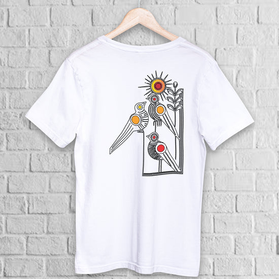 Kantha Stitch Inspired Bird T-Shirt – Bengali Folk Art Design (Unisex Fit Printed T-shirt)