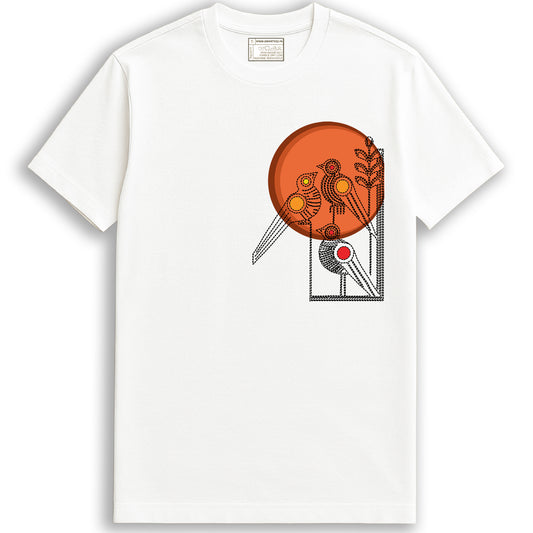 Kantha Stitch Inspired Bird T-Shirt – Bengali Folk Art Design (Unisex Fit Printed T-shirt)
