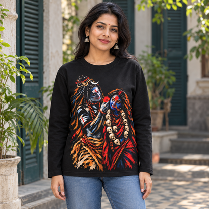 Mahakal & Mahakali – The Fiercest Tenderness in Artist's imagination | 240 GSM French Terry Pure Cotton Full Sleeves T-Shirt