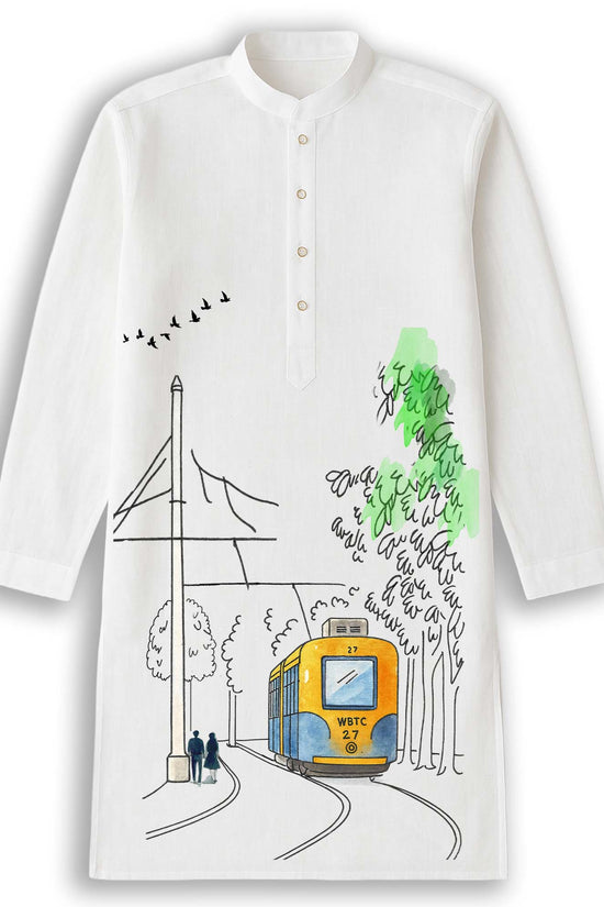 Kolkatar Dinguli – Vintage Tram Kurta in Watercolour Style