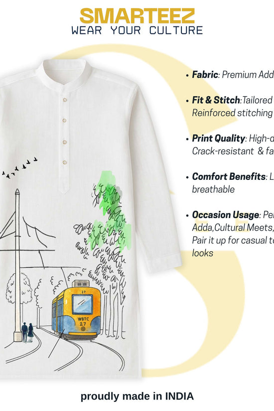 Kolkatar Dinguli – Vintage Tram Kurta in Watercolour Style