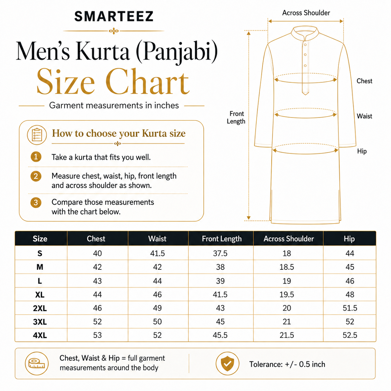 Kurta size chart