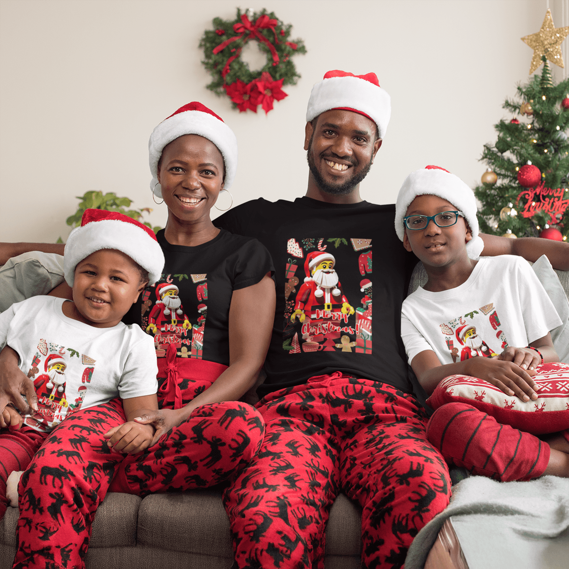 LEGO-style Christmas T-shirt by Smarteez – Playful festive design perfect for matching Christmas shirts and family holiday celebrations