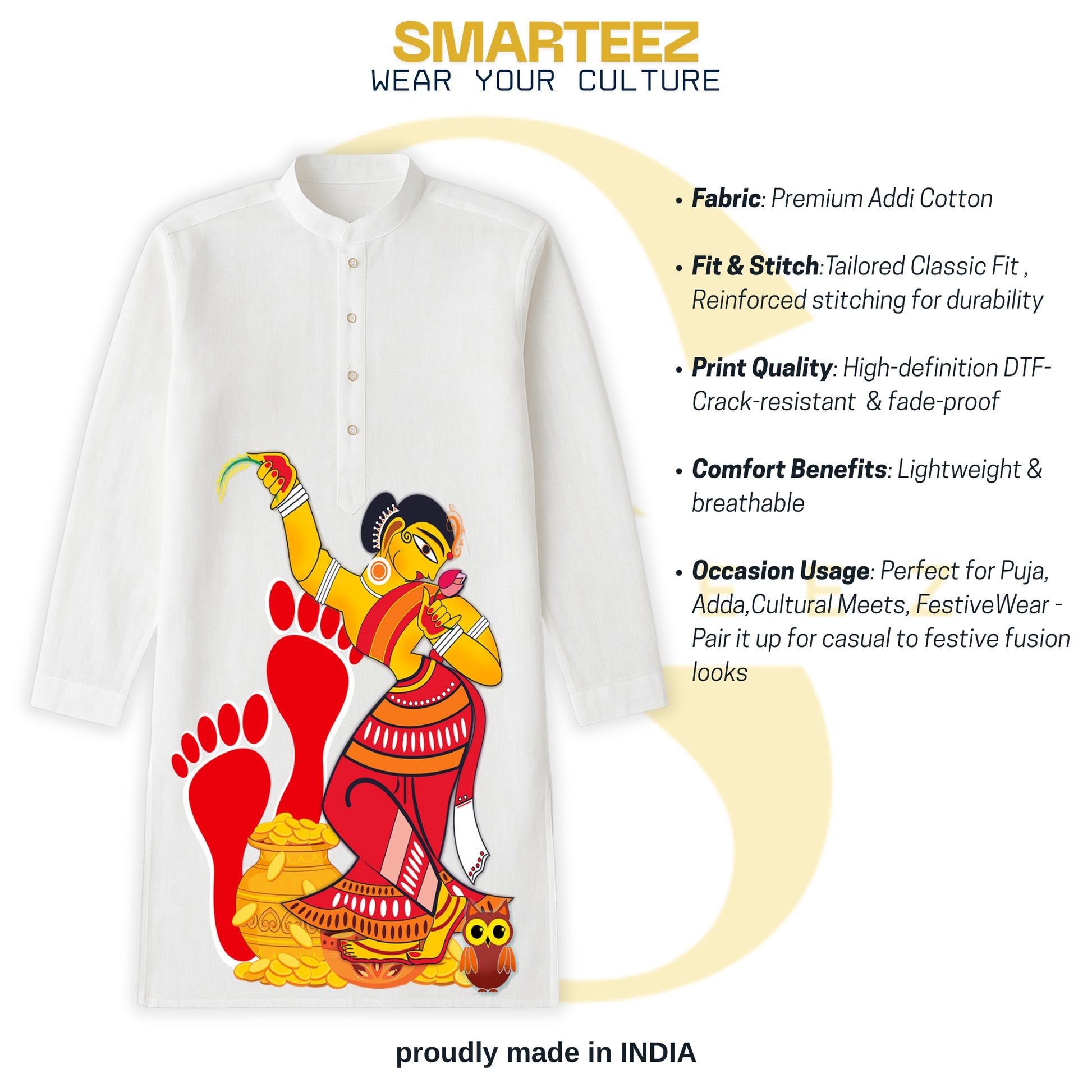 Mahalakshmi – Jamini Roy Style Bengali Heritage Kurta (Panjabi)