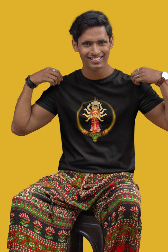 Bengali Durga Puja T-shirt with graphic design of Goddess Parvati's avatar, ideal for spiritual and cultural celebrations