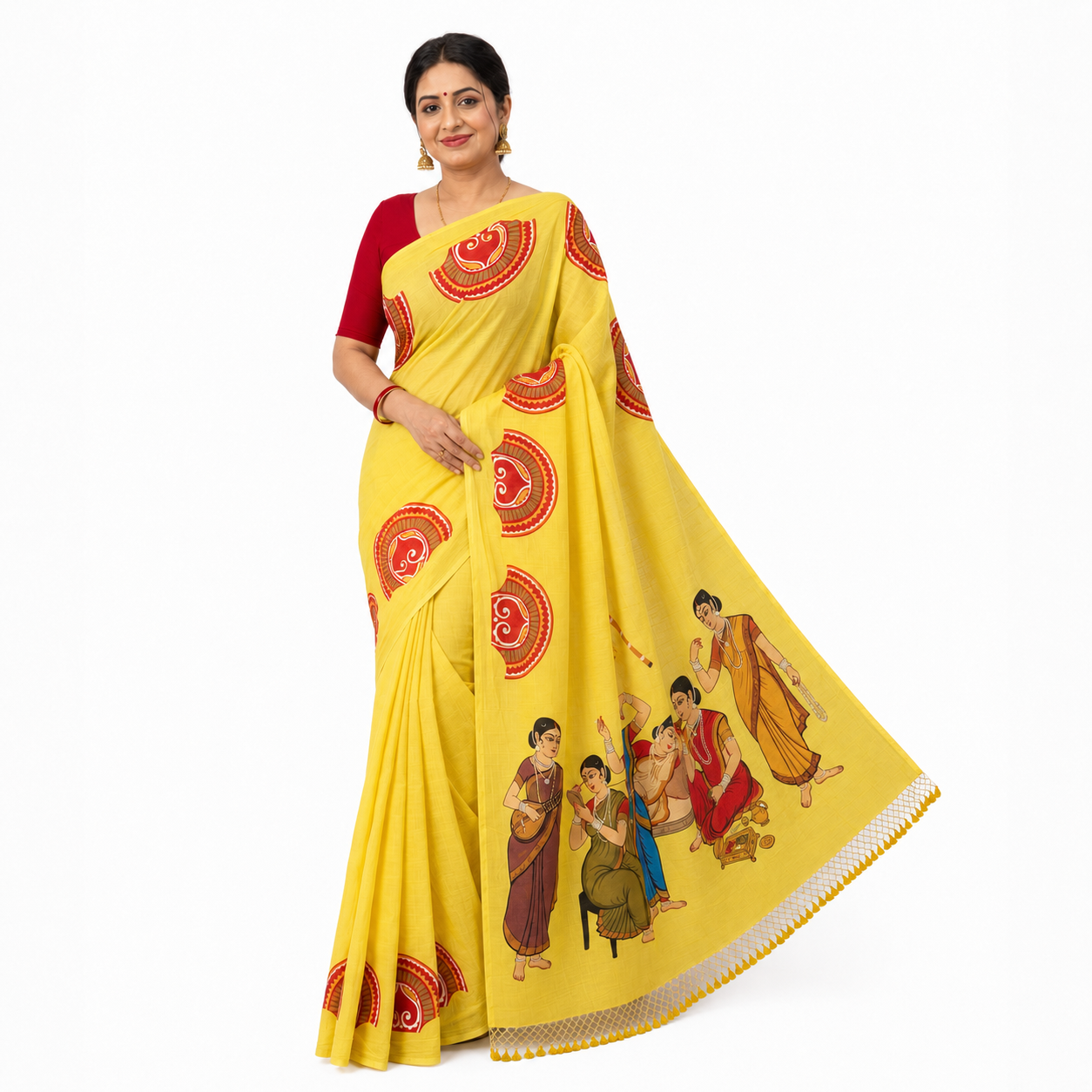 Mahila Mahal Saree — Kalighat Folk Art on Handloom Khadi Cotton |  Wearable Bengali Heritage