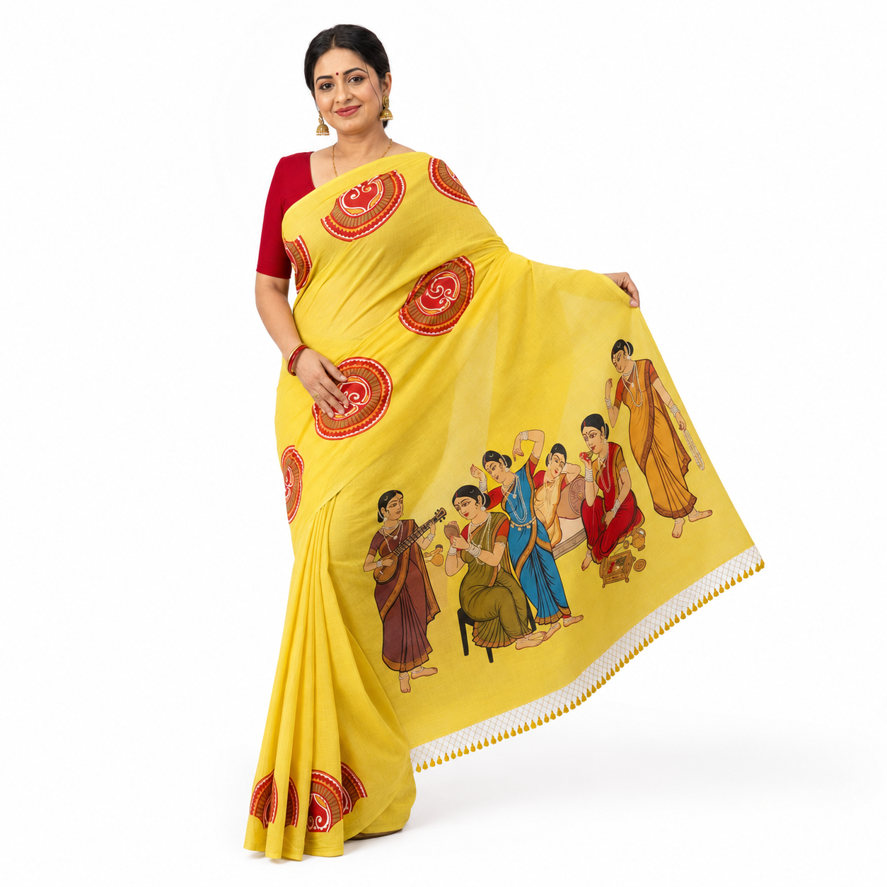 Mahila Mahal Saree — Kalighat Folk Art on Handloom Khadi Cotton |  Wearable Bengali Heritage