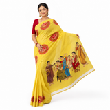 Mahila Mahal Saree — Kalighat Folk Art on Handloom Khadi Cotton |  Wearable Bengali Heritage