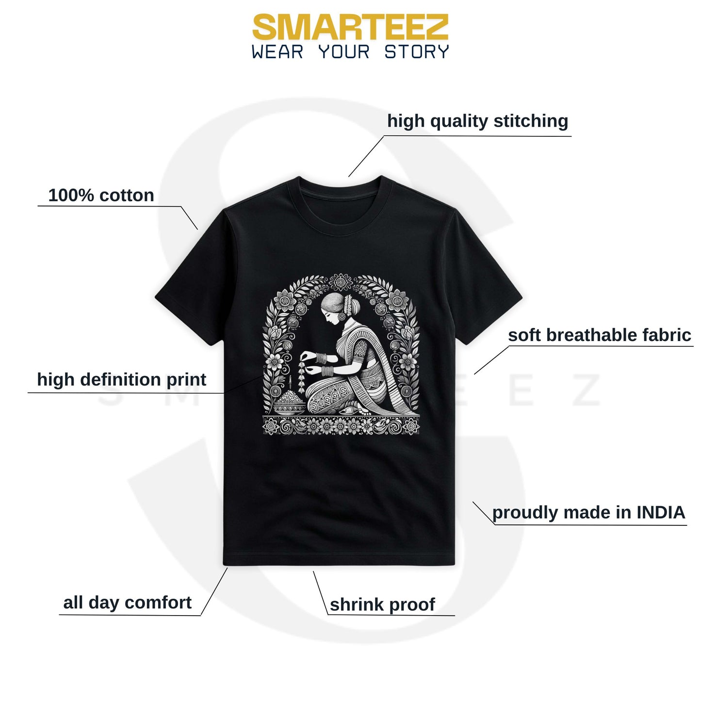 Malini - Bengali Alpona Art Inspired Graphic T-Shirt
