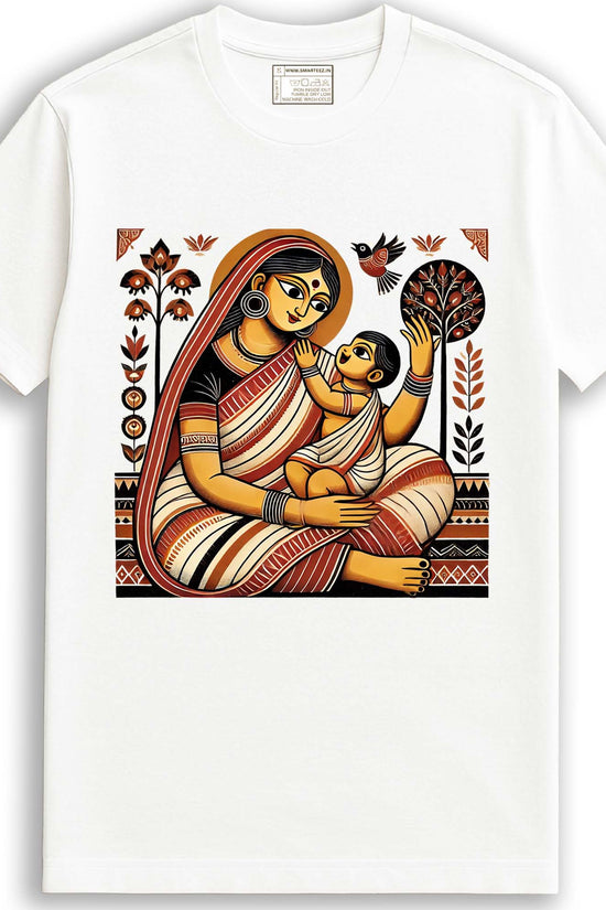Patachitra T-Shirt - Mother & Child | Jamini Roy Art Style