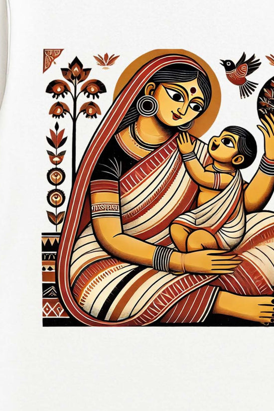 Patachitra T-Shirt - Mother & Child | Jamini Roy Art Style