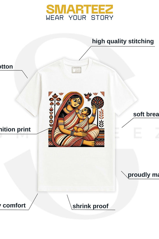 Patachitra T-Shirt - Mother & Child | Jamini Roy Art Style