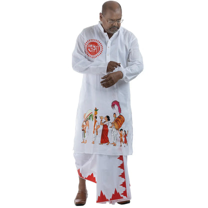 Nabapatrika Snan Yatra — Panjabi with Traditional Dhuti for Durga Puja