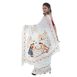 Nakshi Kanthar Upokatha — Printed Khadi Cotton Saree with Bengal Folk Art Narrative