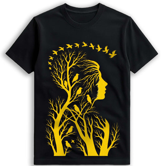 Nature Within – Artistic Woman & Birds Silhouette Graphic T-Shirt (Unisex)