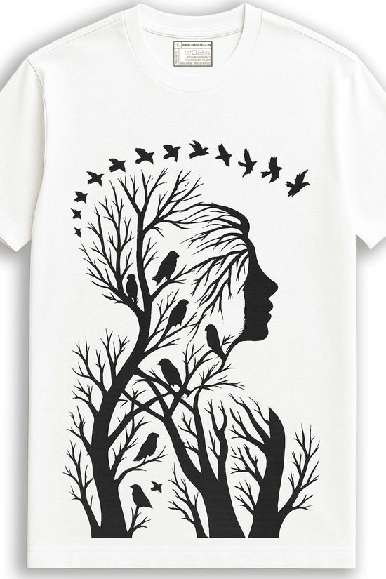 Nature Within – Artistic Woman & Birds Silhouette Graphic T-Shirt (Unisex)