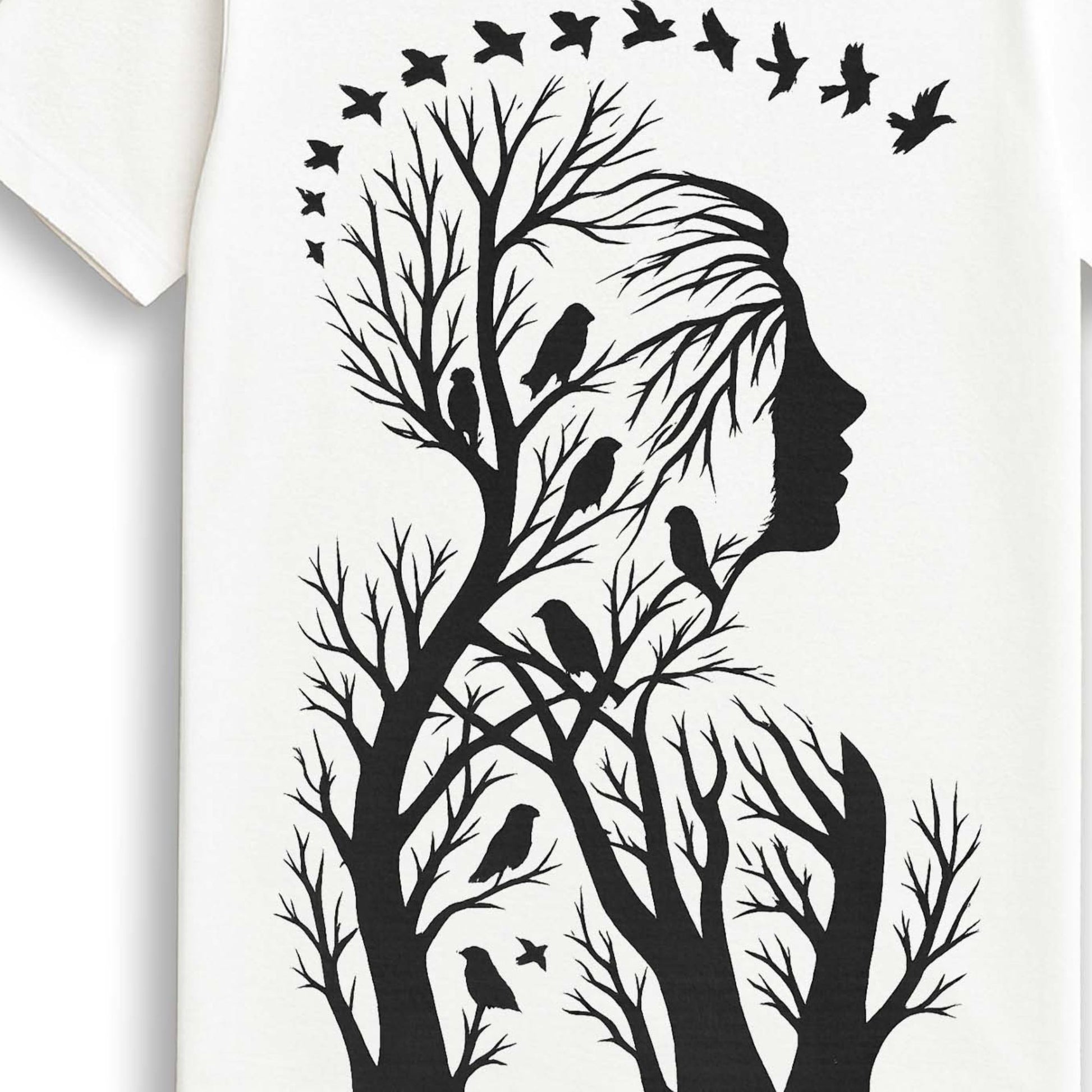 Nature Within – Artistic Woman & Birds Silhouette Graphic T-Shirt (Unisex)