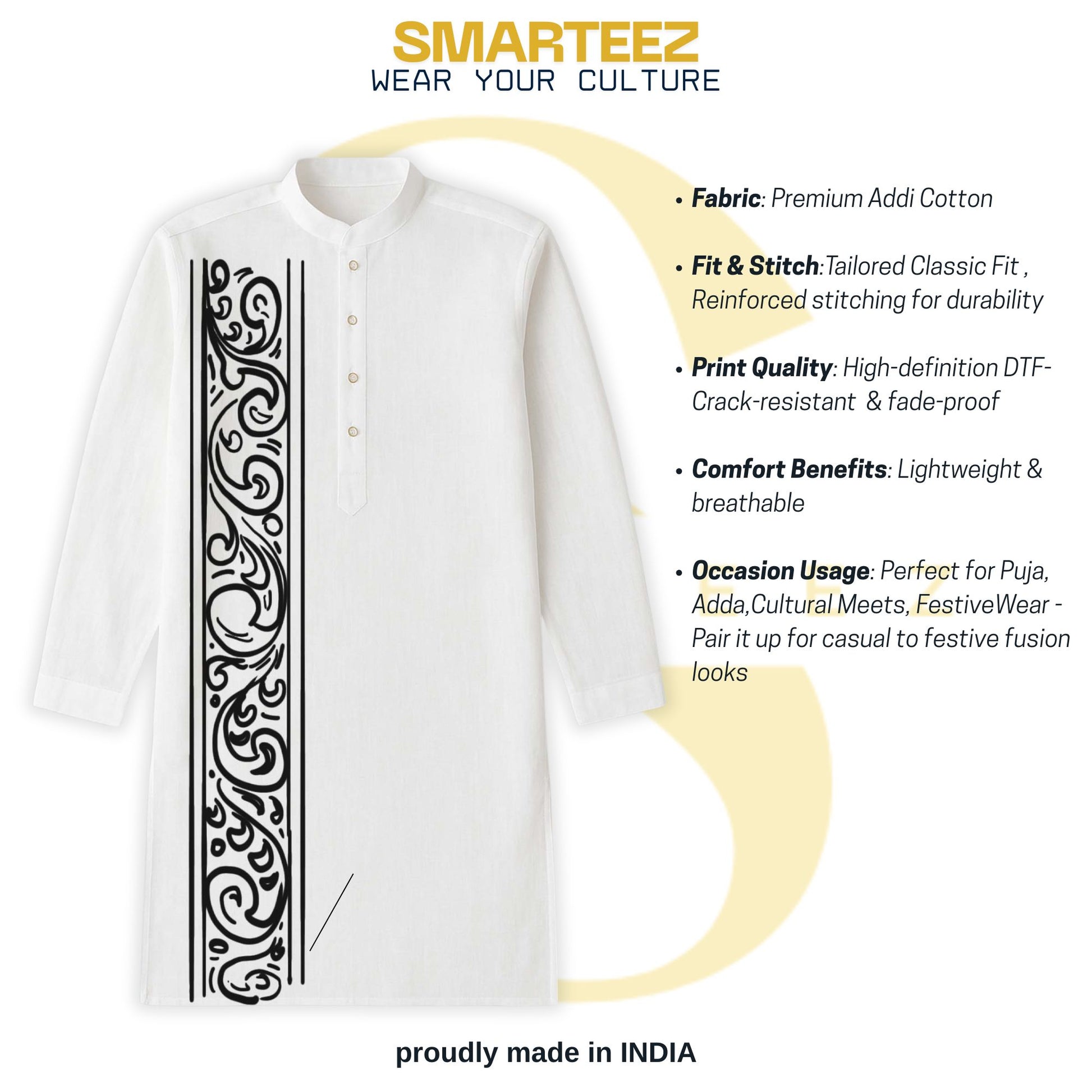 Nokshi Kotha – White Bengali Cotton Kurta for Men