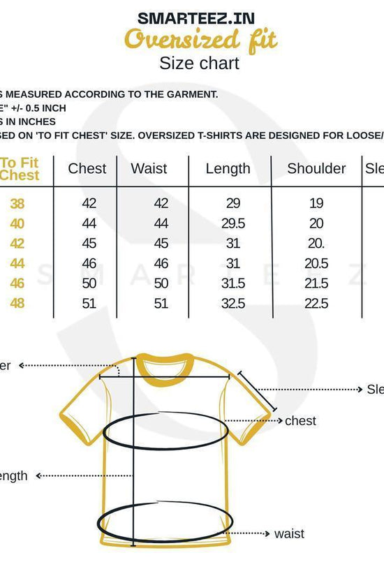 Smarteez oversized fit size chart for Forest Deer T-Shirt, detailing chest, waist, length, and sleeve measurements for unisex sizing.