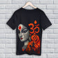 Om Shakti Durga Puja T-Shirt – Divine Art | Unisex, Regular Fit featuring Maa Durga's face with Om symbol and festive silhouettes in bold colors.