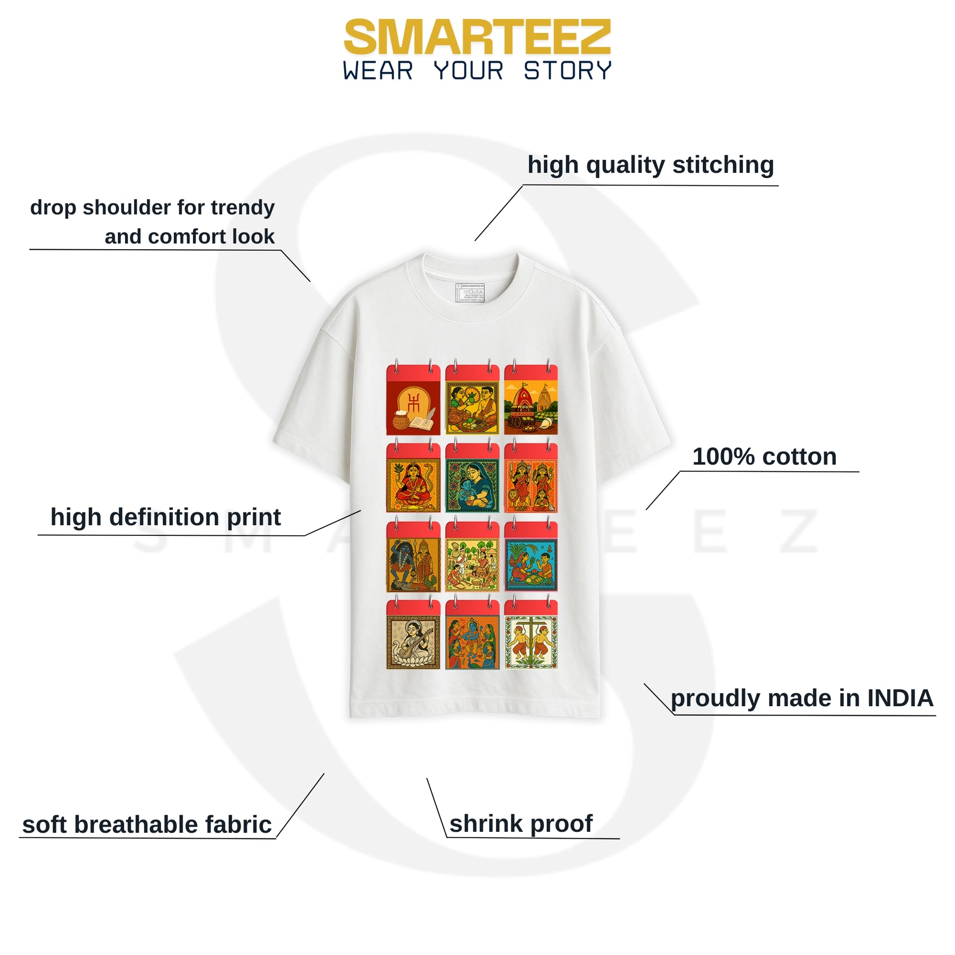 Parboni – Bengali Festival Calendar T-Shirt (Oversized – Unisex)