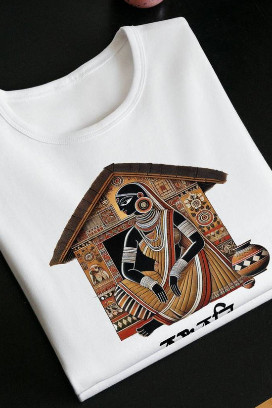 Patachitra T-Shirt - Krishnakali in soft cotton with a striking Bengali design. Features intricate traditional artwork inspired by Bengal's heritage.