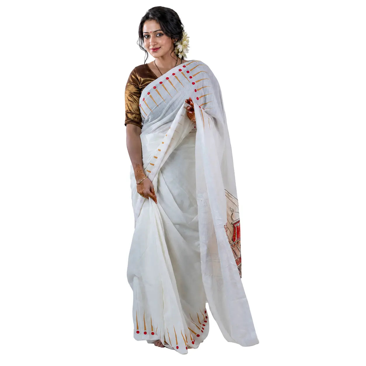 Rath Yatra Khadi Saree — Jagannath Temple & Chariot Print