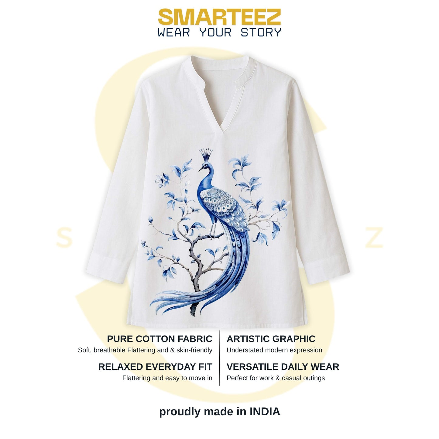 Regal Blue Peacock Kurti for Women