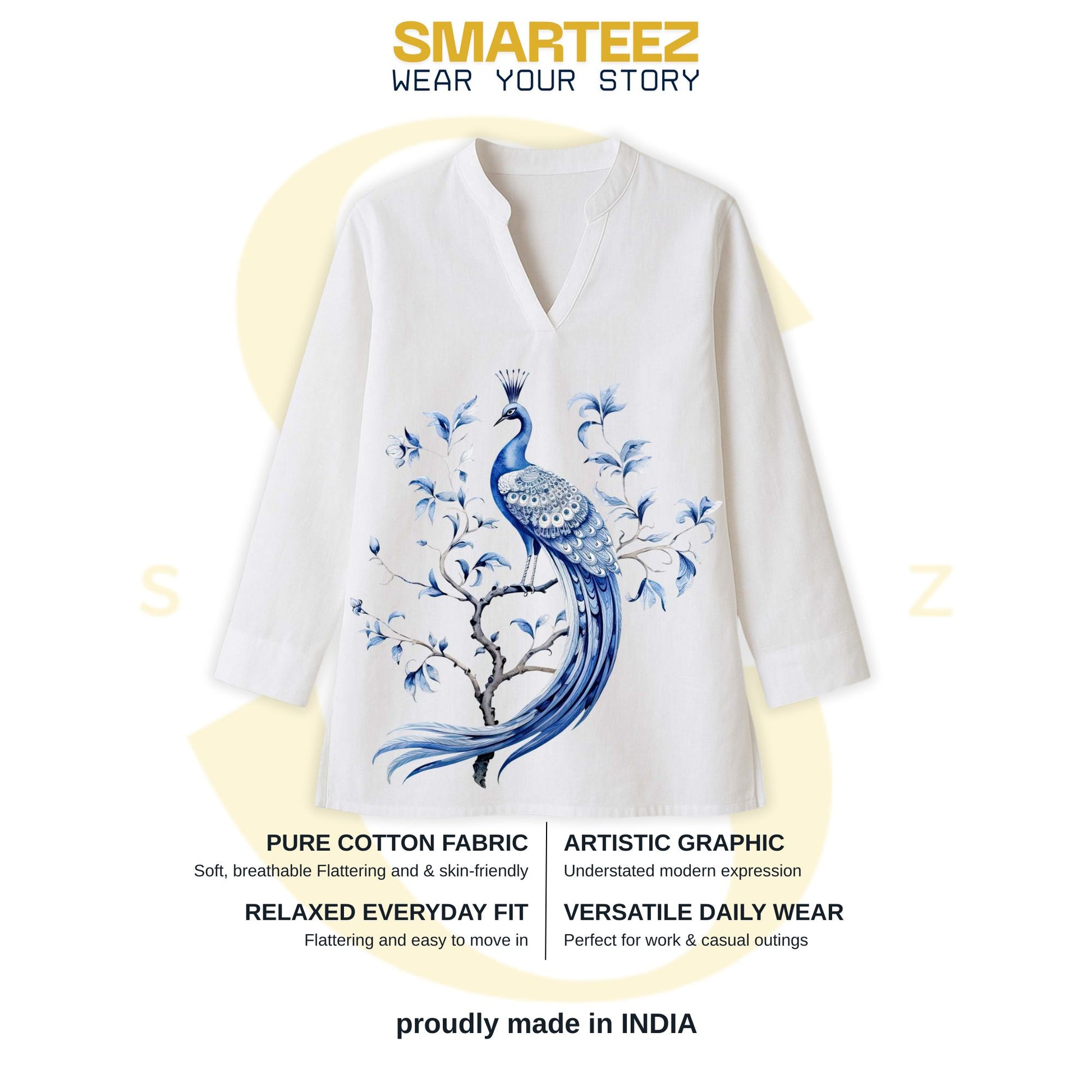 Regal Blue Peacock Kurti for Women