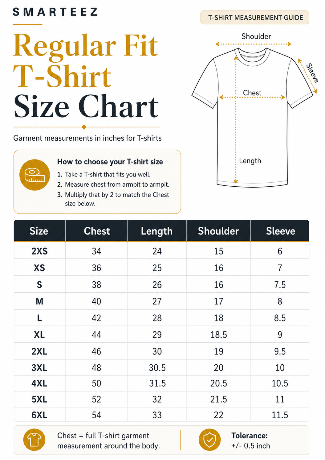 Regular T-Shirt size chart